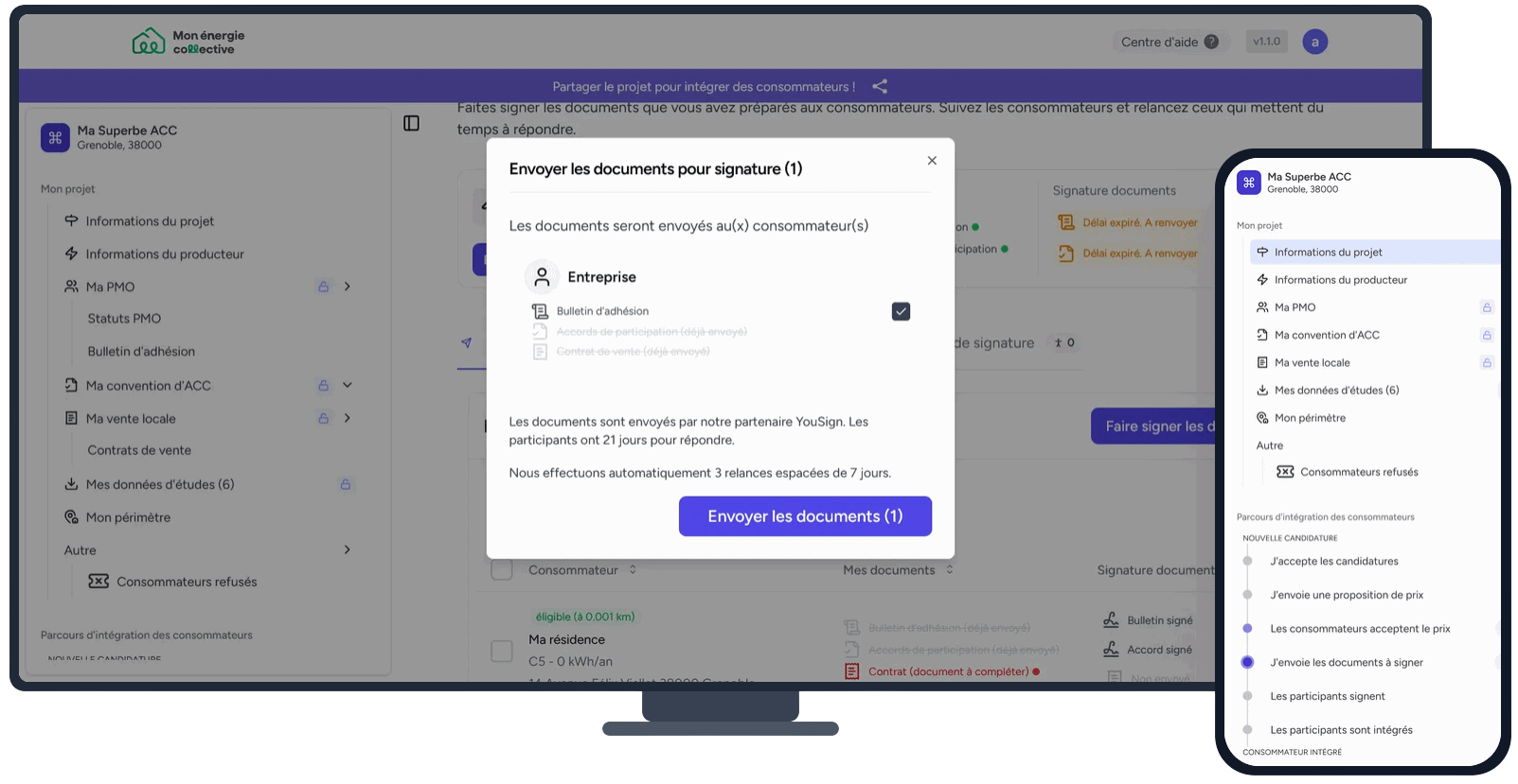 Plateforme Mon énergie collective - interface porteurs de projet
