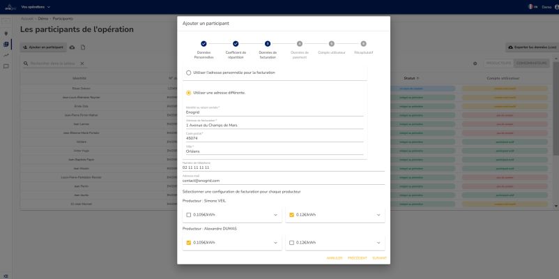 3.1 - Données de facturation participants
