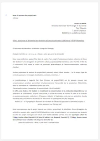 Modele de lettre de demande de dérogation au perimetre de l'autoconsommation collective